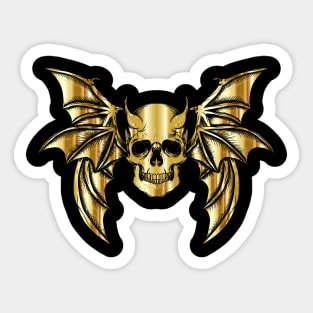 Gold Horned Bat Skull with Wings Design Sticker